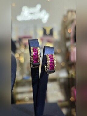 Fashion Jewelry Hot Pink Baguette Hoop Earrings